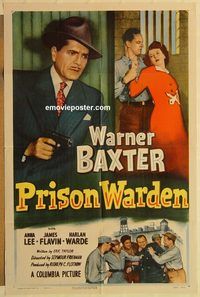 a826 PRISON WARDEN one-sheet movie poster '49 Warner Baxter, Anna Lee