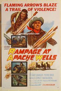 a833 RAMPAGE AT APACHE WELLS one-sheet movie poster '65 Stewart Granger