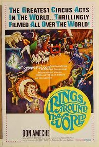 a841 RINGS AROUND THE WORLD one-sheet movie poster '66 Don Ameche, circus!