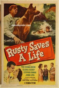 a844 RUSTY SAVES A LIFE one-sheet movie poster '49 German Shepherd dog!