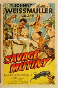 a849 SAVAGE MUTINY one-sheet movie poster '53 Weissmuller as Jungle Jim!