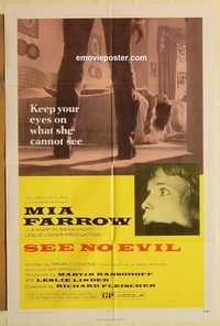 a853 SEE NO EVIL one-sheet movie poster '71 Mia Farrow, blind horror!