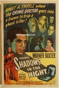 a855 SHADOWS IN THE NIGHT one-sheet movie poster '44 The Crime Doctor!