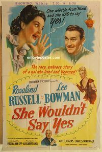 a858 SHE WOULDN'T SAY YES one-sheet movie poster '45 Rosalind Russell
