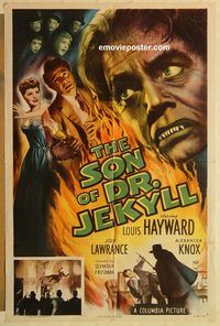 a863 SON OF DR JEKYLL one-sheet movie poster '51 Louis Hayward, horror!