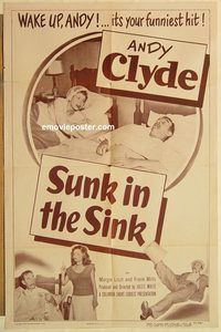 a871 SUNK IN THE SINK one-sheet movie poster '49 Andy Clyde comedy short!