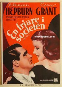 a012 HOLIDAY Swedish movie poster '38 Katharine Hepburn, Cary Grant
