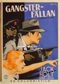 a017 TRAPPED BY G-MEN Swedish movie poster '37 Jack Holt, Gordon