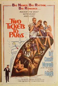 a890 TWO TICKETS TO PARIS one-sheet movie poster '62 rock 'n' roll!