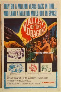 a895 VALLEY OF THE DRAGONS one-sheet movie poster '61 cool dinosaurs!