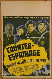 a060 COUNTER-ESPIONAGE window card movie poster '42 William as The Lone Wolf