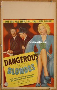 a062 DANGEROUS BLONDES window card movie poster '43 Evelyn Keyes, Joslyn