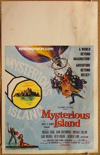 a066 MYSTERIOUS ISLAND window card movie poster '61 Ray Harryhausen