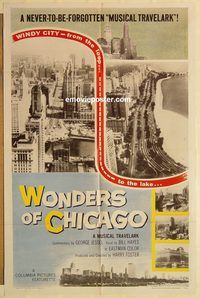 a913 WONDERS OF CHICAGO one-sheet movie poster '58 Travelark, Windy City!