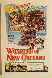a914 WONDERS OF NEW ORLEANS one-sheet movie poster '57 Travelark, jazz!