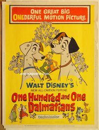 d580 ONE HUNDRED & ONE DALMATIANS 30x40 movie poster '61 Walt Disney