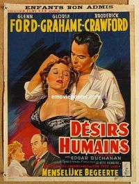 d159 HUMAN DESIRE Belgian movie poster '54 Fritz Lang, Ford, film noir!