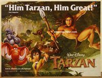 d521 TARZAN British quad movie poster '99 cool Disney jungle image!