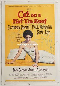 d018 CAT ON A HOT TIN ROOF linen one-sheet movie poster '58 Liz Taylor