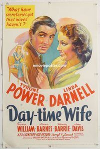 d020 DAY-TIME WIFE linen one-sheet movie poster '39 Linda Darnell, Power