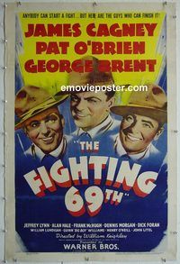 d022 FIGHTING 69TH linen one-sheet movie poster '40 James Cagney, Pat O'Brien