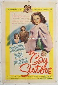 d023 GAY SISTERS linen one-sheet movie poster '42 Barbara Stanwyck, Brent
