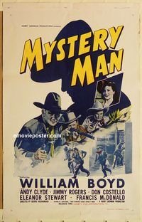 d090 MYSTERY MAN one-sheet movie poster R40s William Boyd, Hopalong Cassidy