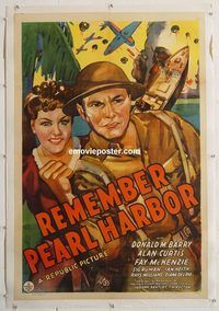 d032 REMEMBER PEARL HARBOR linen one-sheet movie poster '42 Red Barry, WWII