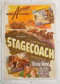 d035 STAGECOACH linen one-sheet movie poster R48 John Wayne classic!