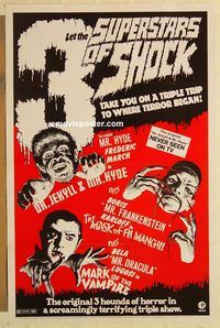 e003 3 SUPERSTARS OF SHOCK one-sheet movie poster '72 Boris Karloff