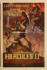 e251 HERCULES 2 video one-sheet movie poster '85 Lou Ferrigno, Huston art!