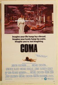 e111 COMA one-sheet movie poster '77 Genevieve Bujold, Michael Douglas