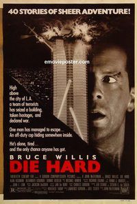 e139 DIE HARD one-sheet movie poster '88 Bruce Willis, Alan Rickman