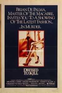 e149 DRESSED TO KILL one-sheet movie poster '80 Caine, De Palma