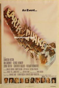 e158 EARTHQUAKE one-sheet movie poster '74 Charlton Heston, Ava Gardner