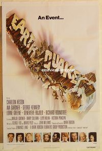 e159 EARTHQUAKE int'l one-sheet movie poster '74 Charlton Heston, Gardner