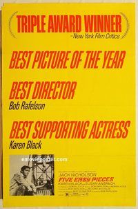 e196 FIVE EASY PIECES awards style one-sheet movie poster '70 Jack Nicholson