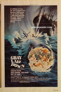 e229 GRAY LADY DOWN one-sheet movie poster '78 Charlton Heston, Carradine