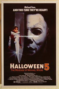 e239 HALLOWEEN 5 one-sheet movie poster '89 cool horror image!