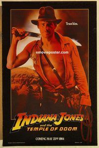 e278 INDIANA JONES & THE TEMPLE OF DOOM teaser one-sheet movie poster '84