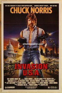 e284 INVASION USA one-sheet movie poster '85 Chuck Norris, S. Watts art!