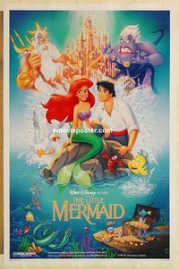 e337 LITTLE MERMAID DS one-sheet movie poster '89 Ariel and the cast, Disney!