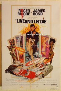 e338 LIVE & LET DIE one-sheet movie poster '73 Roger Moore as James Bond!