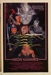 e401 NEON MANIACS one-sheet movie poster '85 Allan Hayes, R. Leonard art!