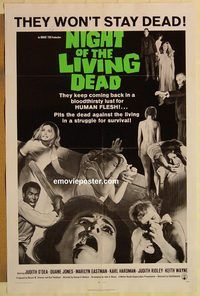 e406 NIGHT OF THE LIVING DEAD one-sheet movie poster '68 classic!