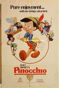 e437 PINOCCHIO one-sheet movie poster R84 Walt Disney classic!