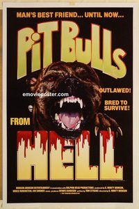 e439 PITBULLS FROM HELL one-sheet movie poster '87 killer dog image!