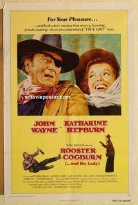 e487 ROOSTER COGBURN int'l one-sheet movie poster '75 John Wayne, Hepburn