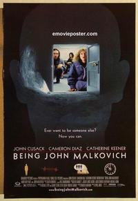 f073 BEING JOHN MALKOVICH DS door style one-sheet movie poster '99 Cusack