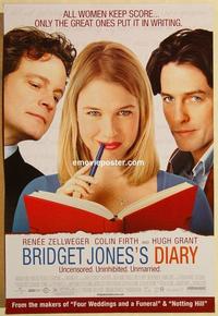 f108 BRIDGET JONES'S DIARY DS one-sheet movie poster '01 Zellweger, Grant
